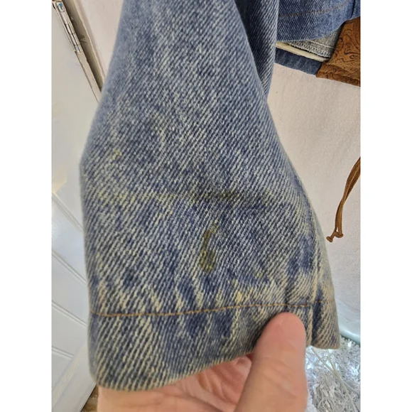 Frontier Vtg Denim Leather Cropped 1 Button Western Jacket. Ladies Size Large - Picture 15 of 15